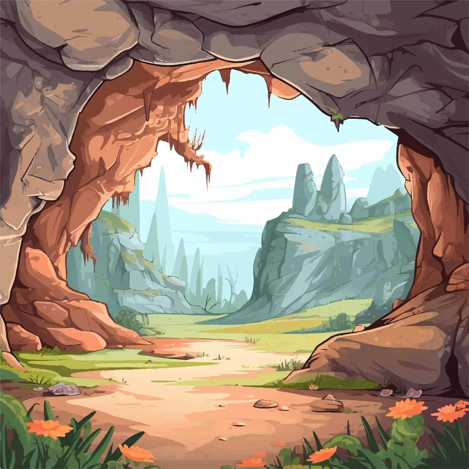 Natural Landscape with Cave Illustration Vector Art — free download from Dotvec