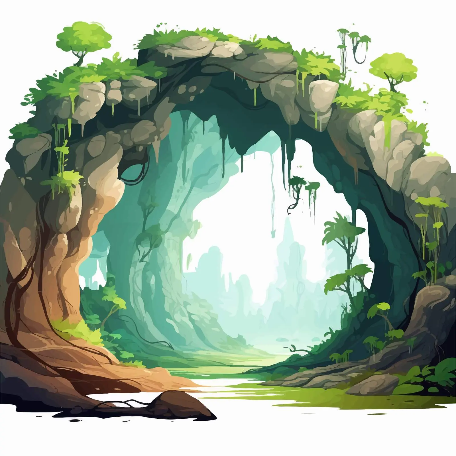 Nature Cave Landscape Cartoon Illustration — free download from Dotvec