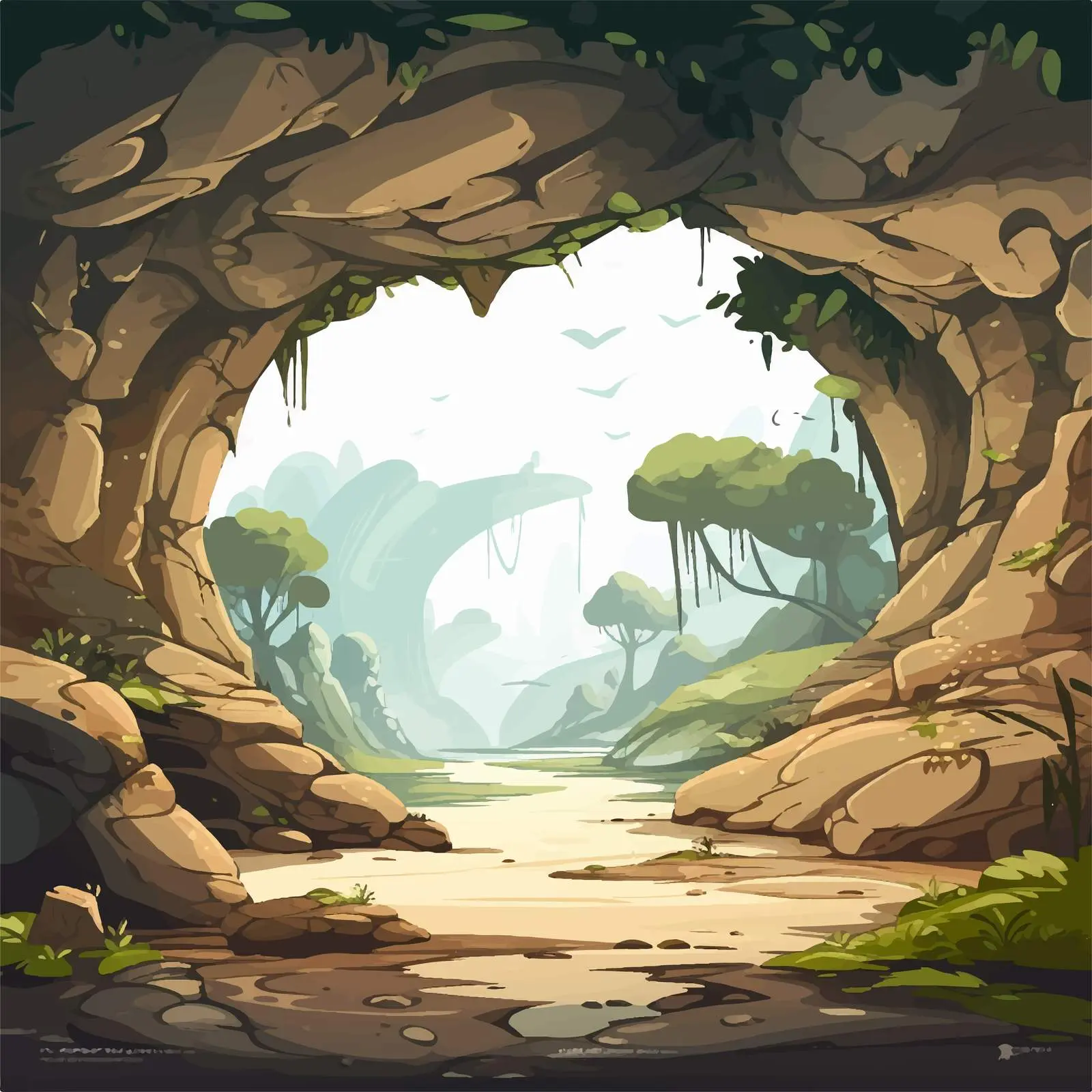 Cartoon Nature Cave Landscape Illustration — free download from Dotvec