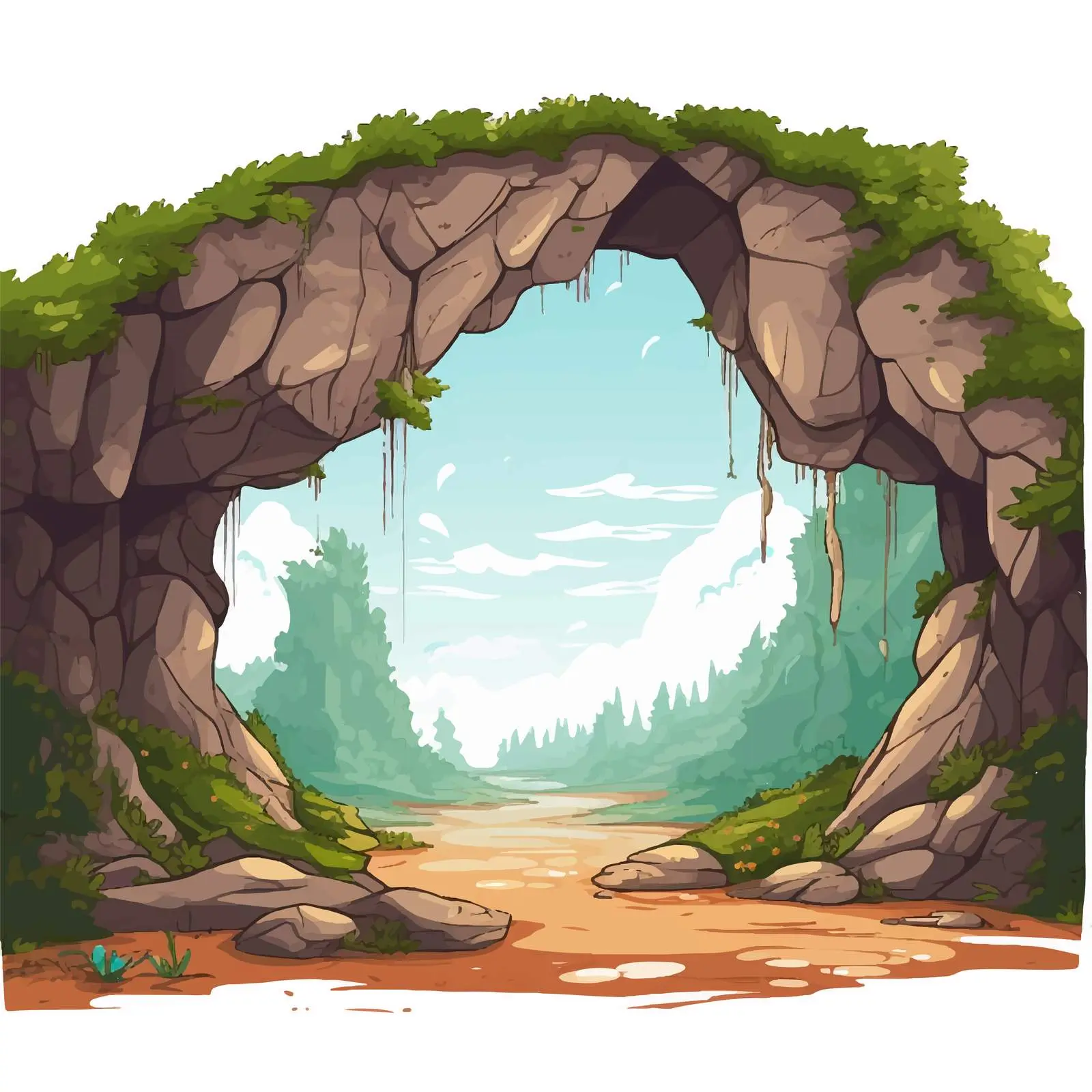 Cartoon Nature Cave Landscape Vector Illustration — free download from Dotvec
