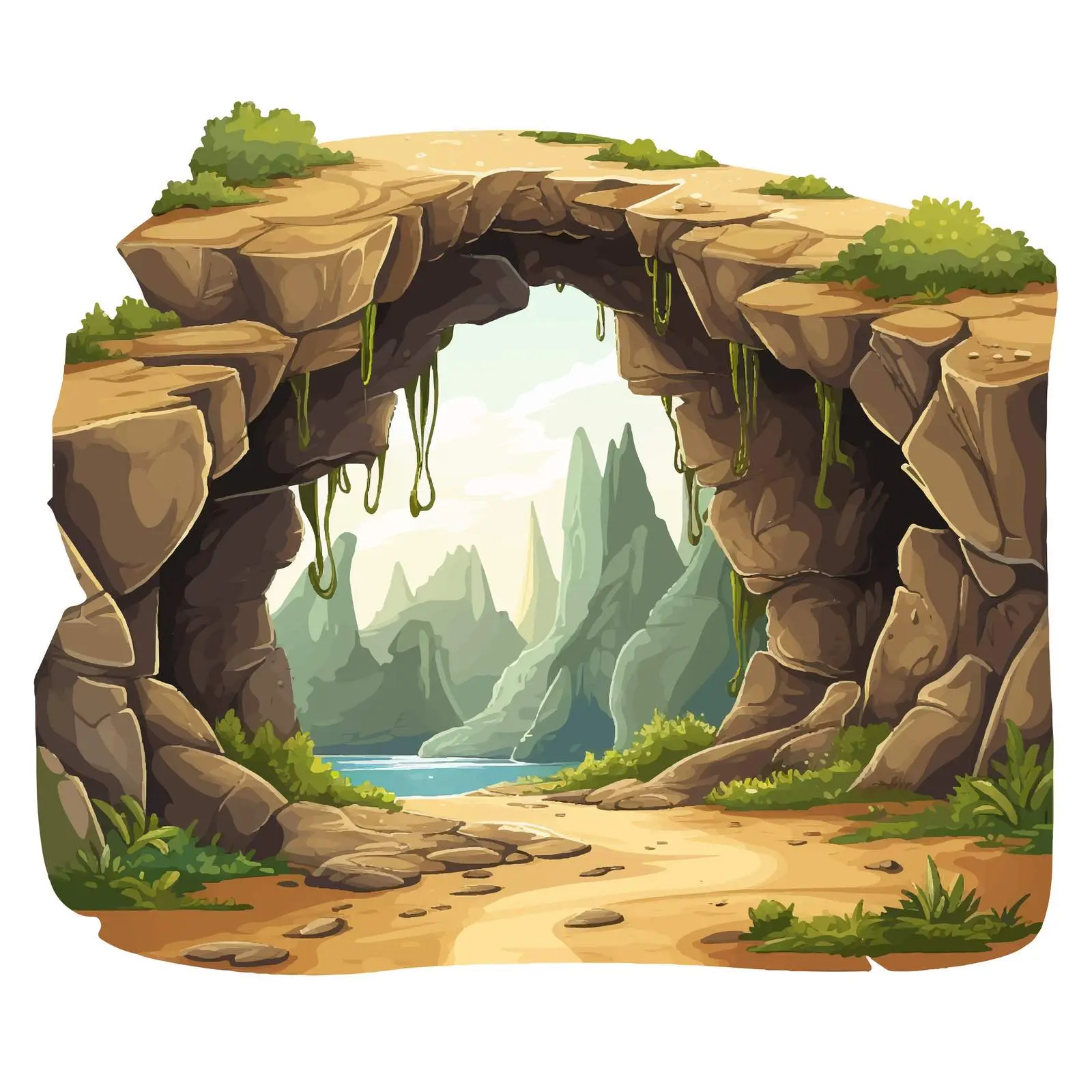 Nature Cave Landscape Cartoon Vector Illustration — free download from Dotvec