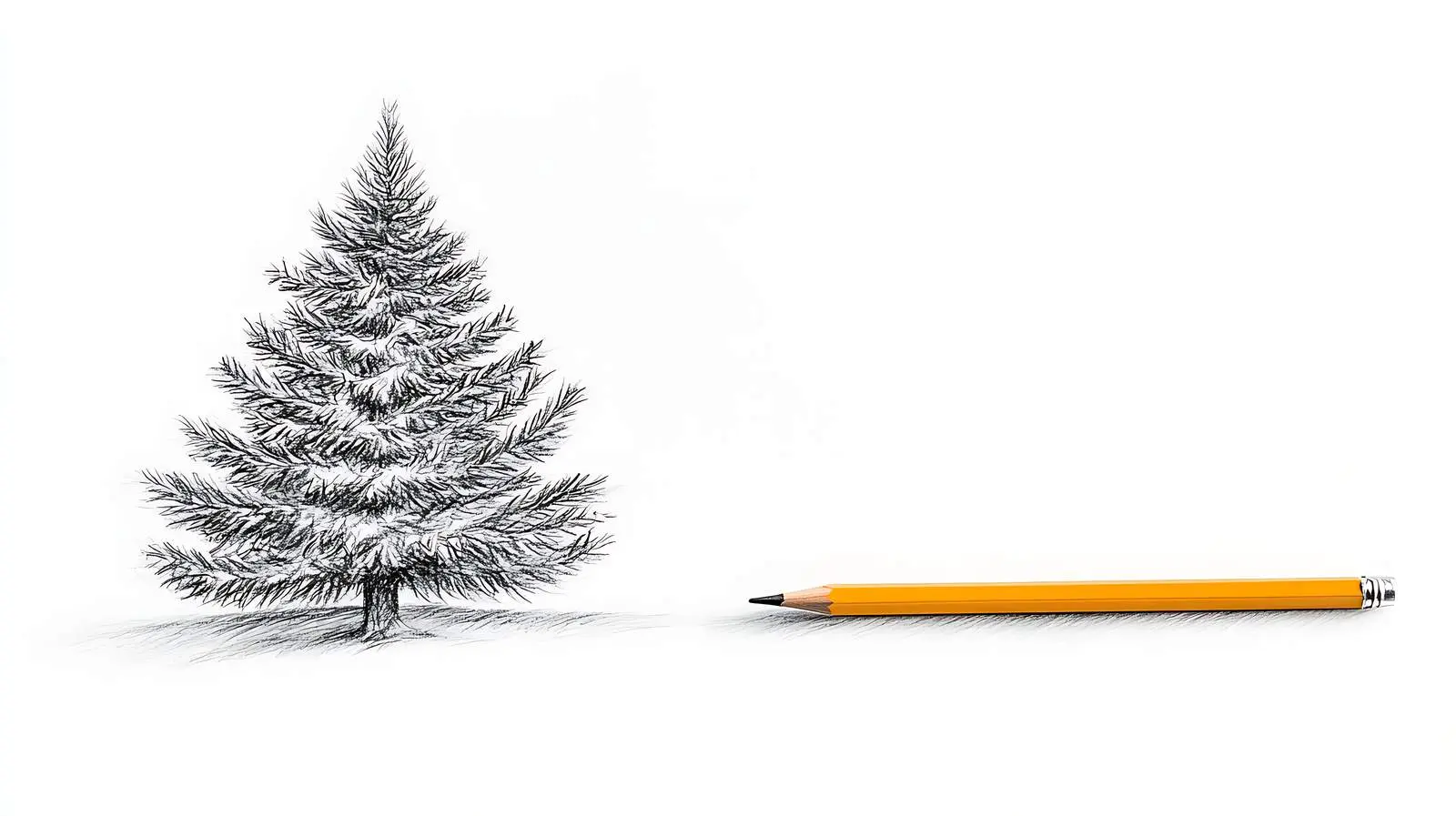 Pencil Drawing of New Year Tree on White Background – free drawn image from Dotvec