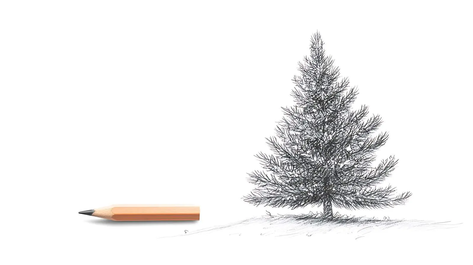 New Year Tree Pencil Drawing on White Background – free drawn image from Dotvec