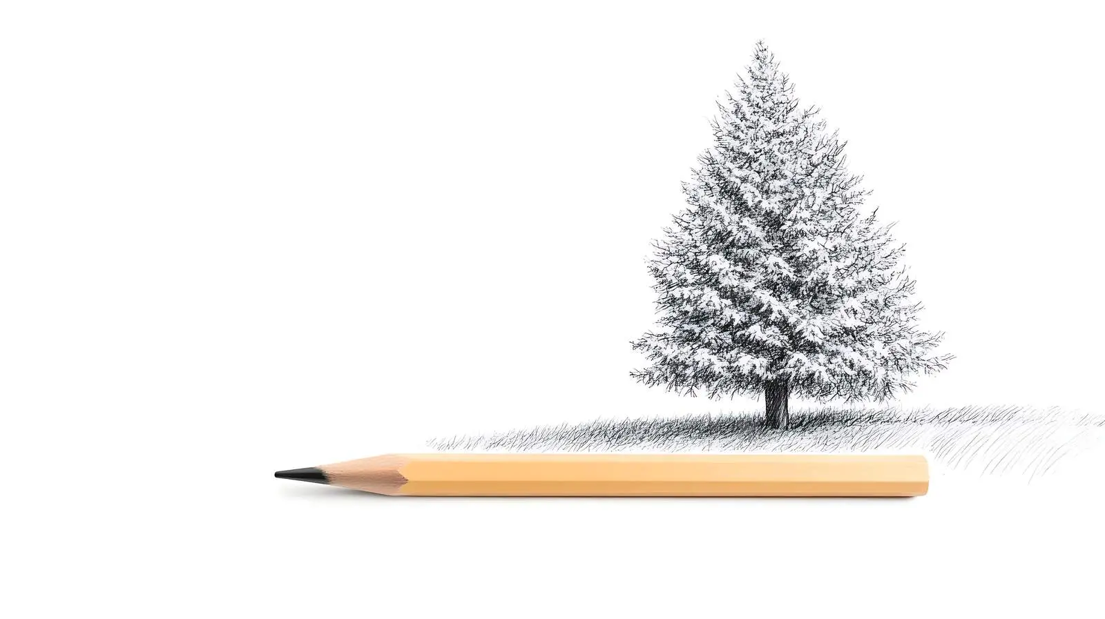 Pencil Drawing of New Year Tree on White Background – free drawn image from Dotvec