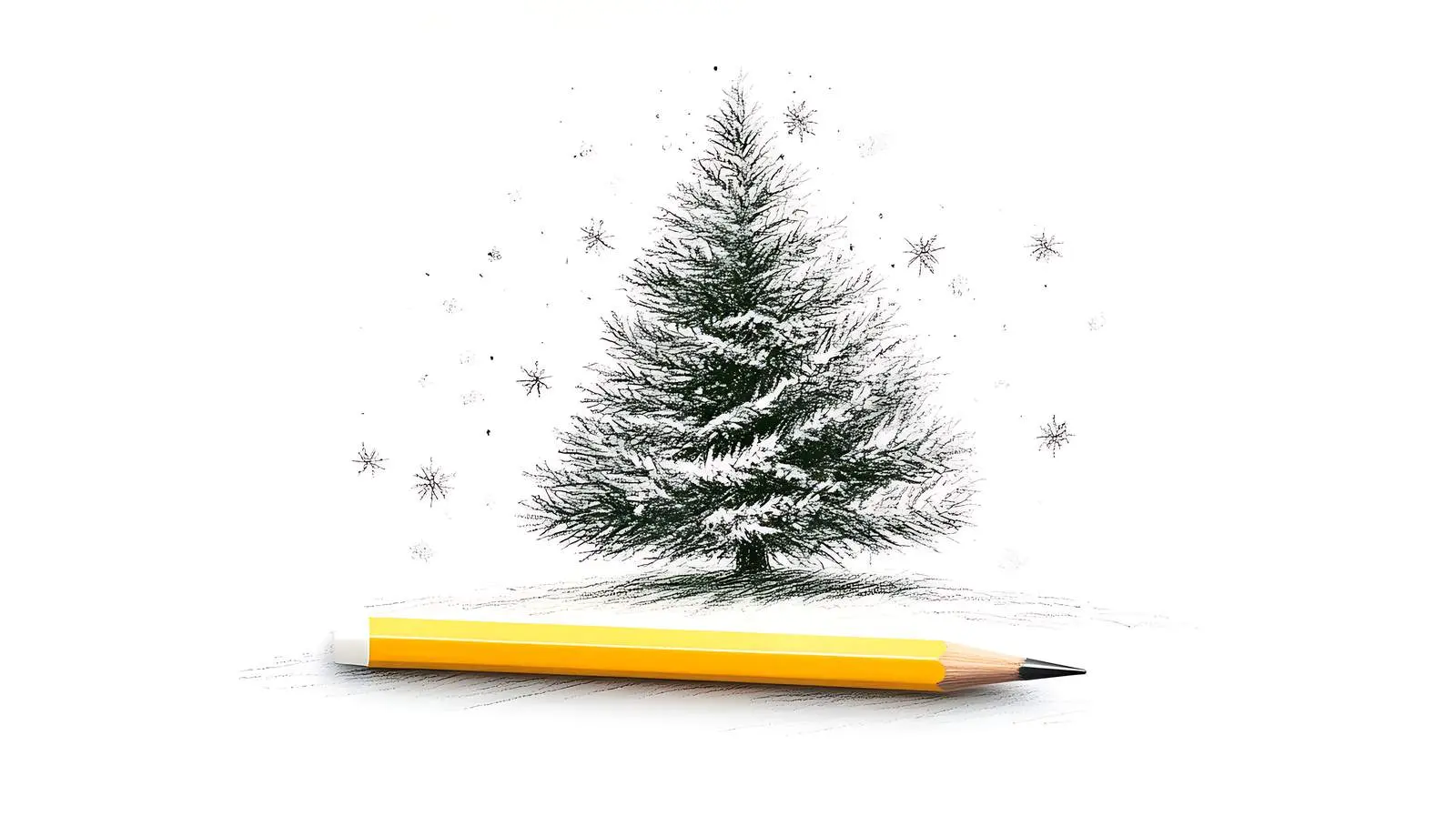 New Year Tree Drawing in Pencil on White Background – free drawn image from Dotvec