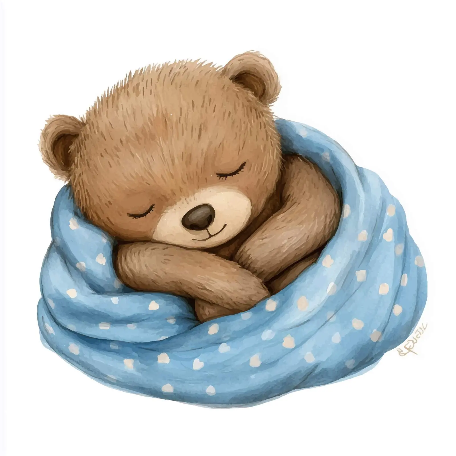 Newborn Baby Bear Sleeping in Blue Blanket – free forest life image from Dotvec