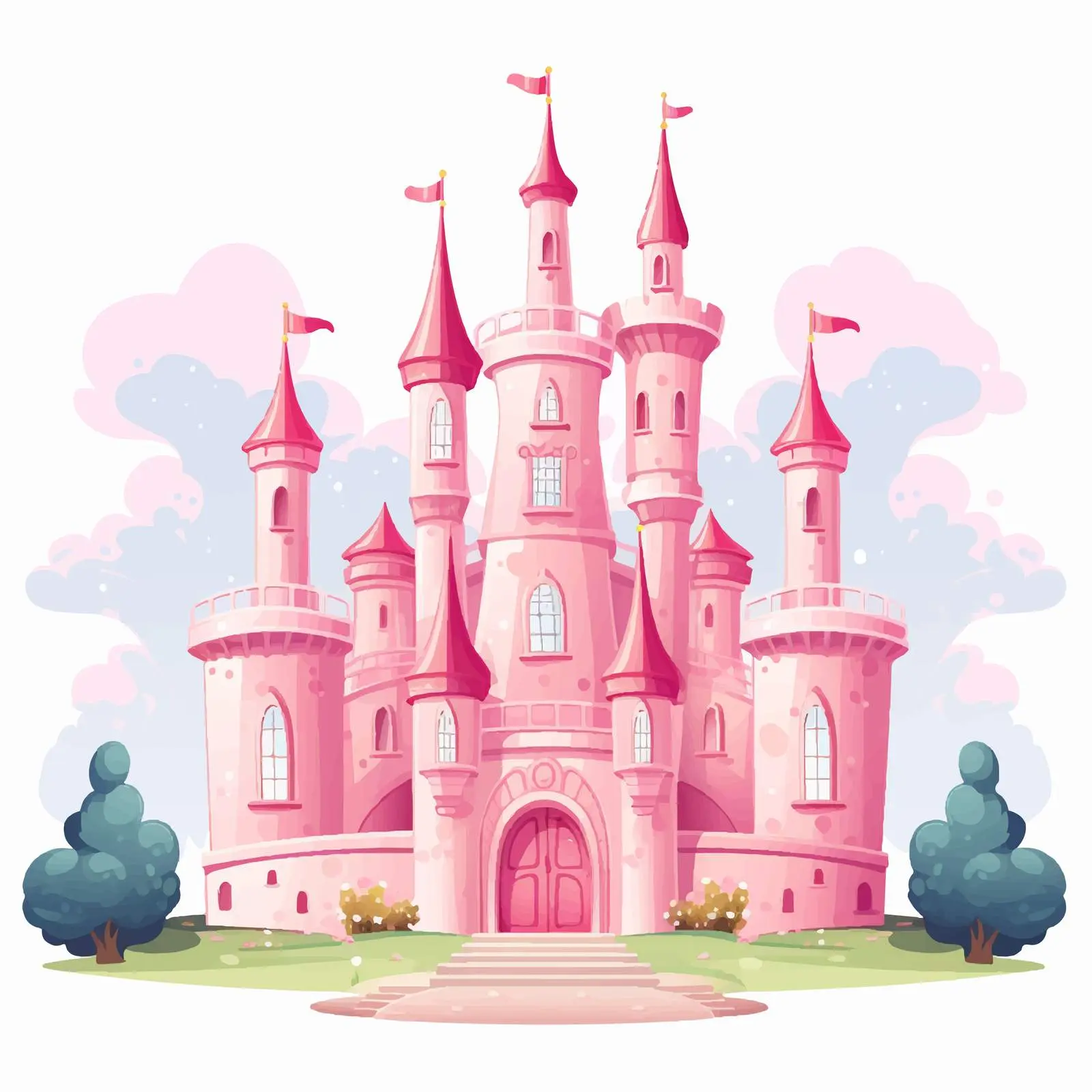 Pink Fairy Tale Castle Cartoon Illustration — free download from Dotvec