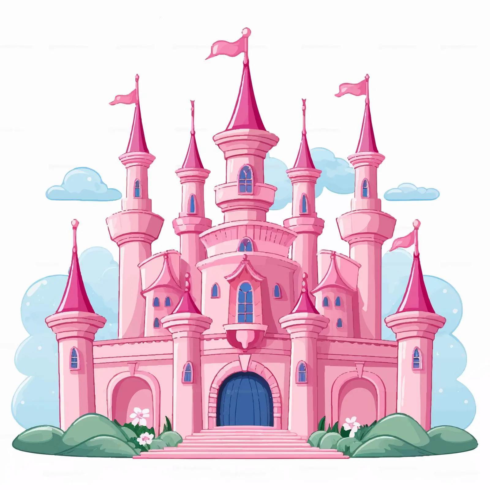 Pink Fairy Tale Castle Vector Illustration — free download from Dotvec