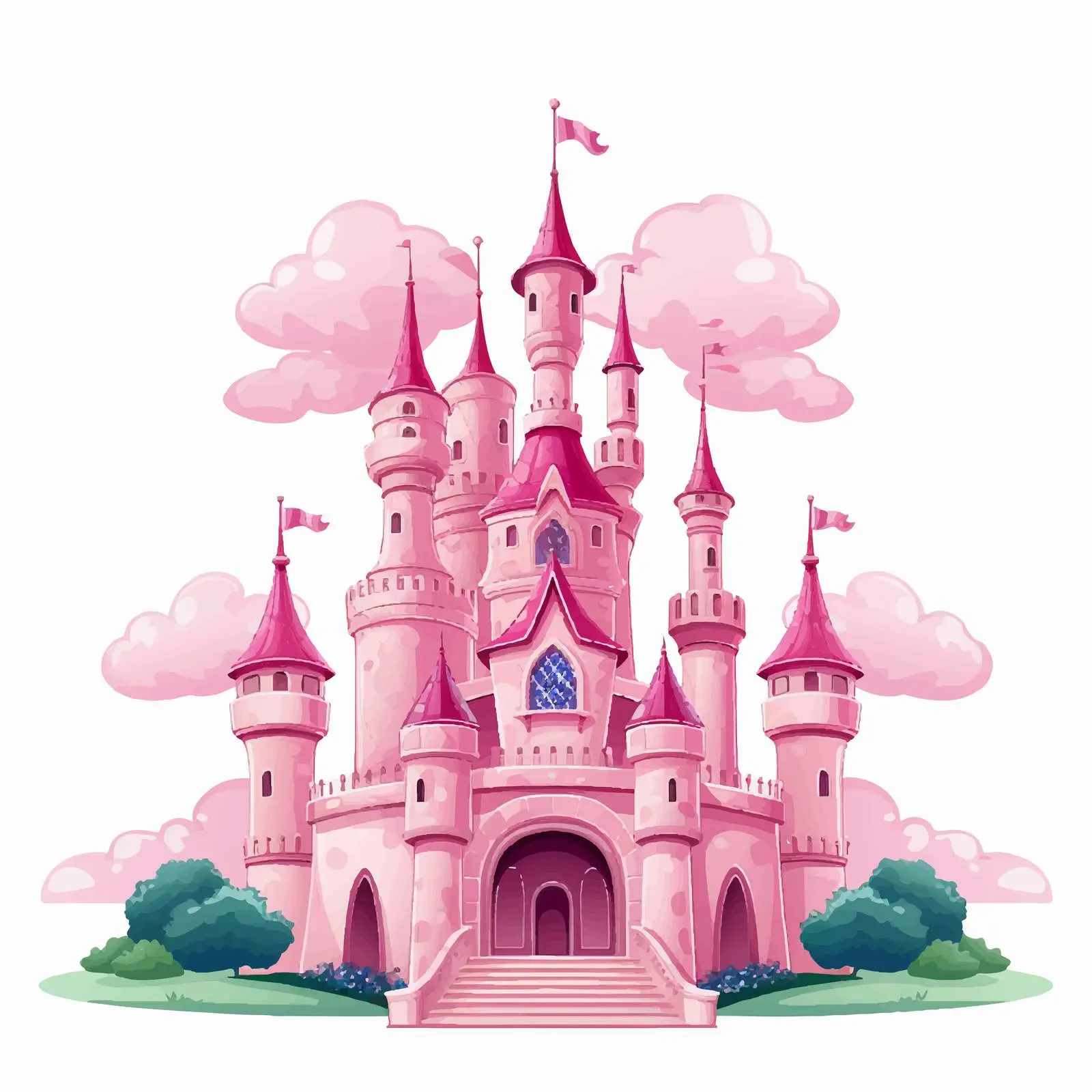 Pink Fairy Tale Castle Cartoon Vector Illustration — free download from Dotvec