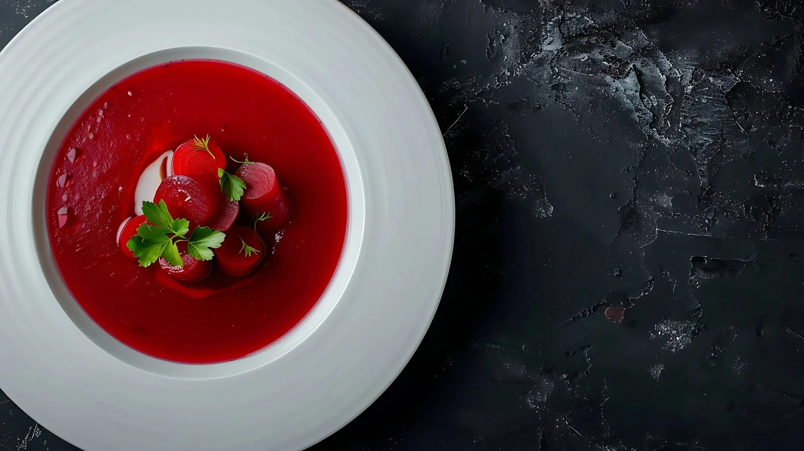 Vibrant red beet borscht on black — free download from Dotvec