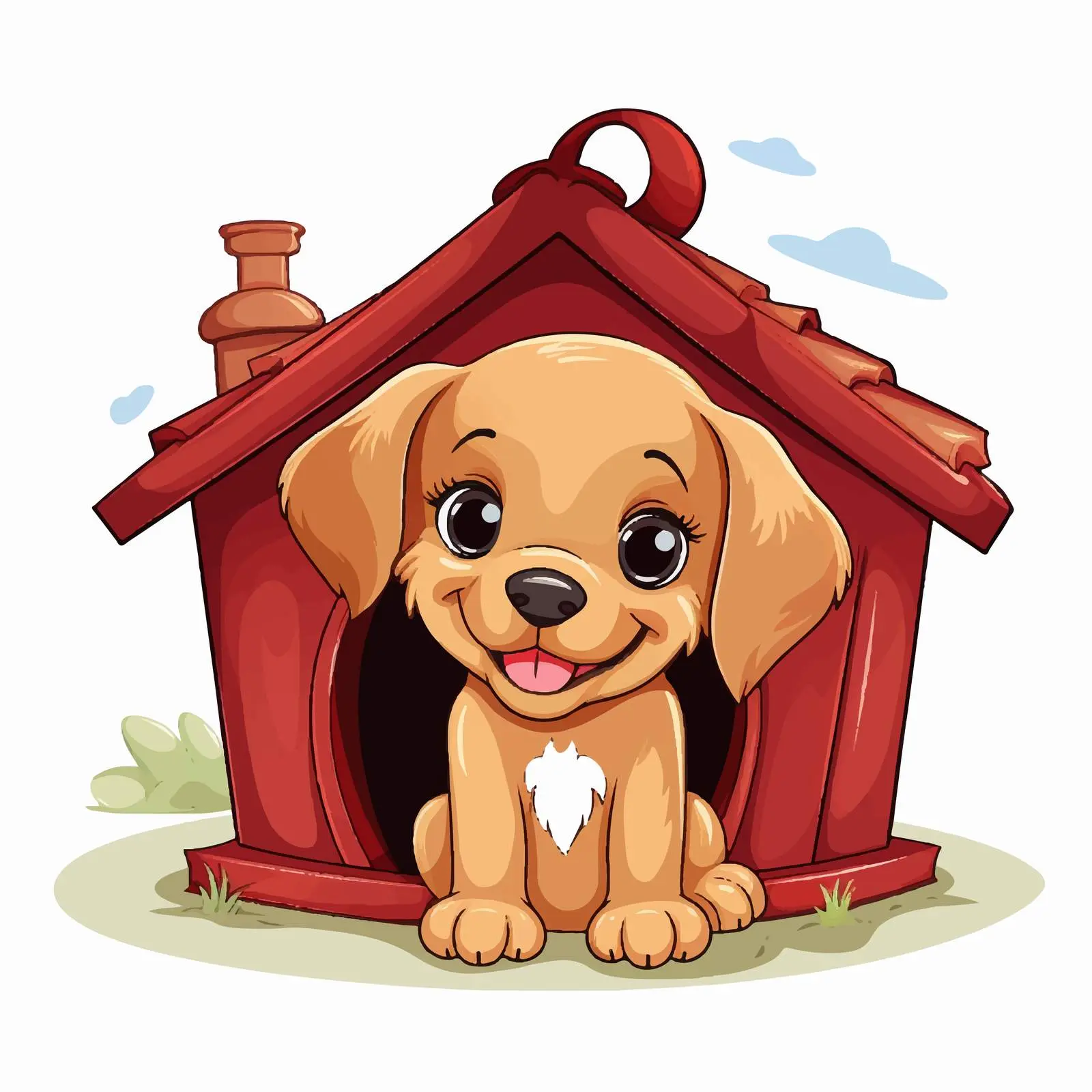 Cute Puppy in Red Pet House Vector Illustration — free download from Dotvec