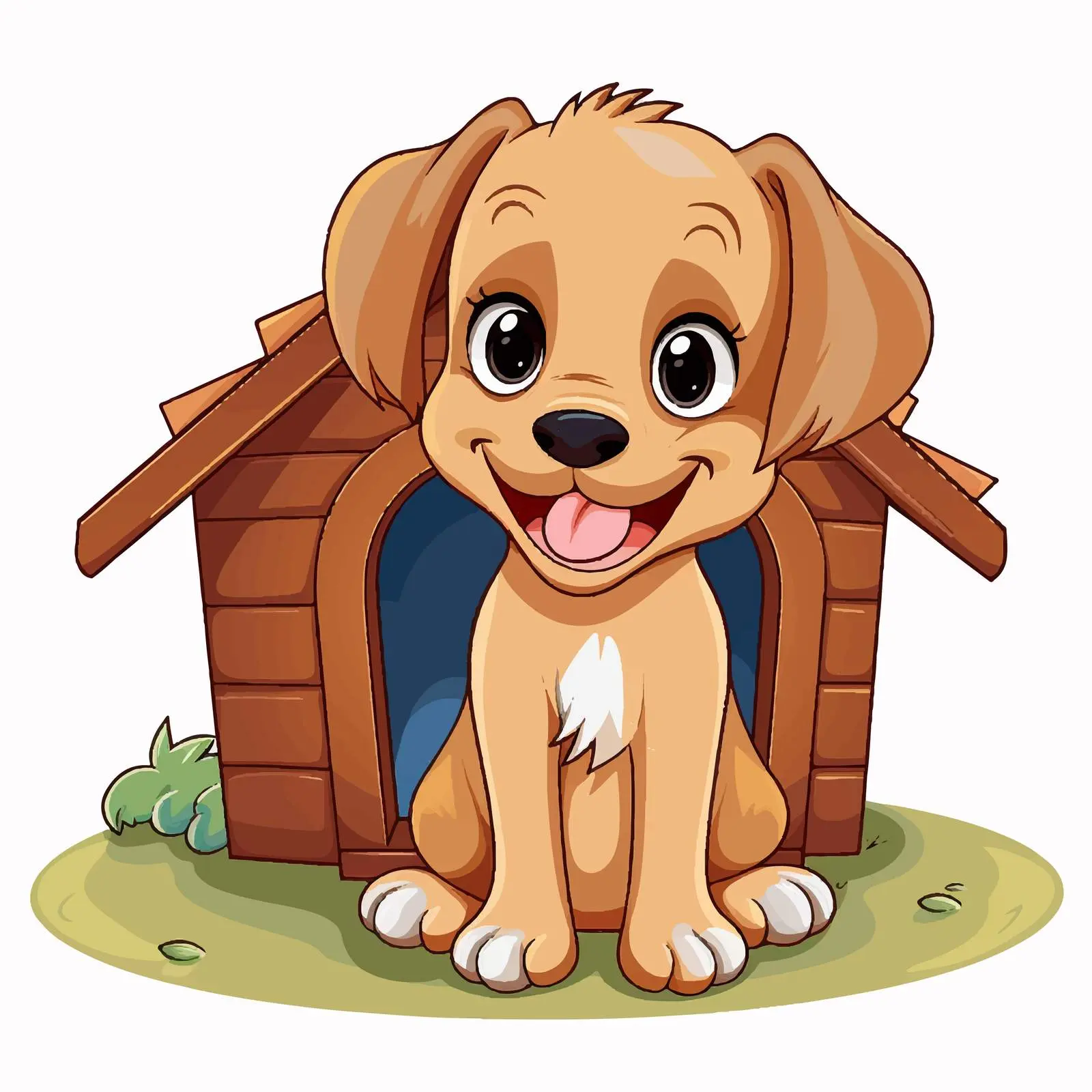 Cute Puppy Outside Doghouse Illustration — free download from Dotvec