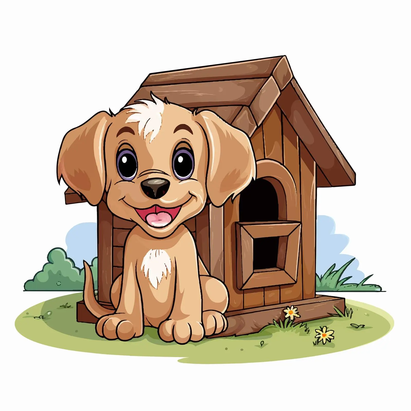 Cute Puppy Outside Doghouse Illustration — free download from Dotvec