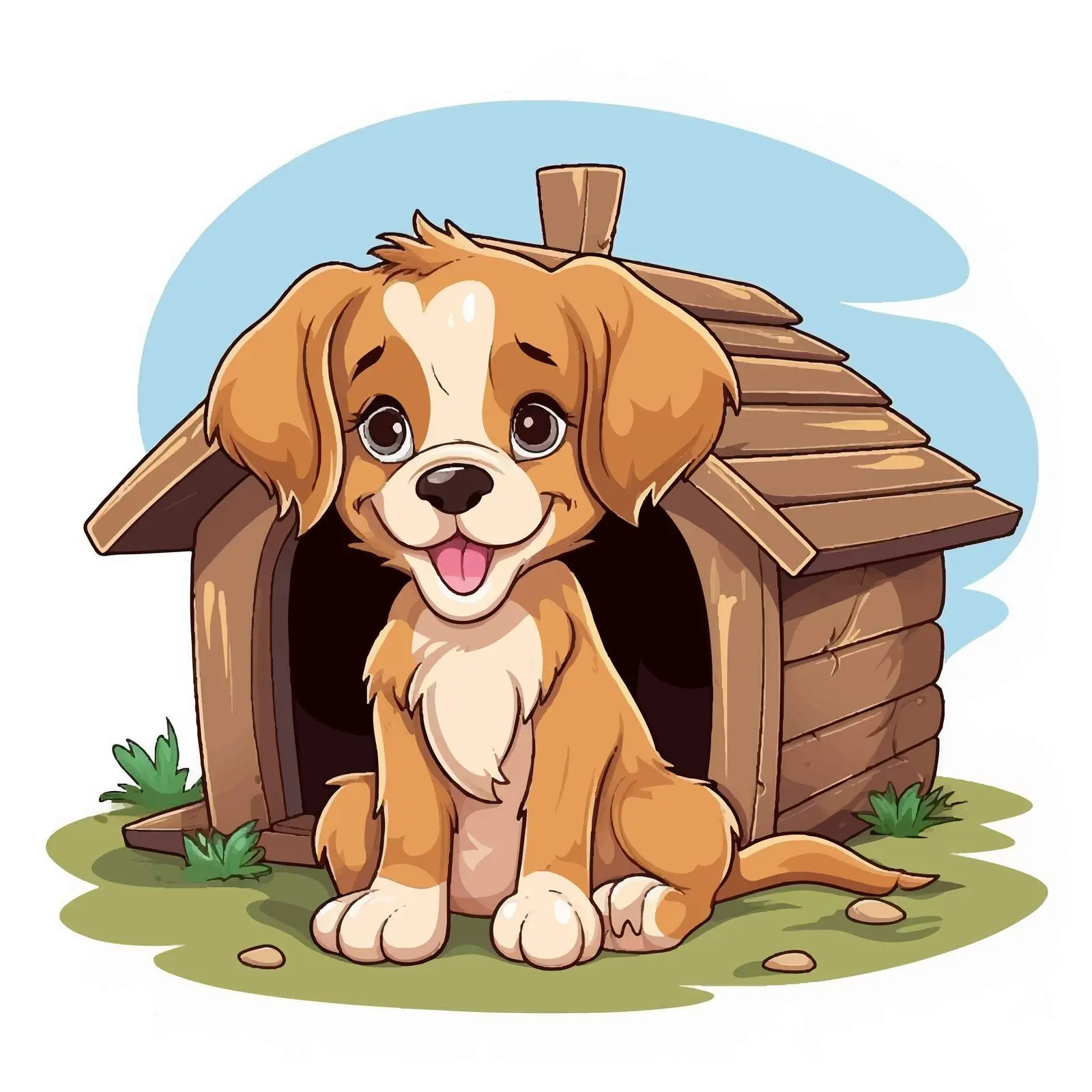 Cute Puppy Outside Doghouse Illustration — free download from Dotvec