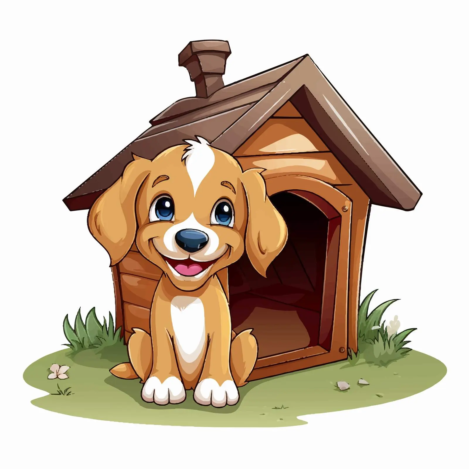 Cute Puppy Outside Doghouse Illustration — free download from Dotvec