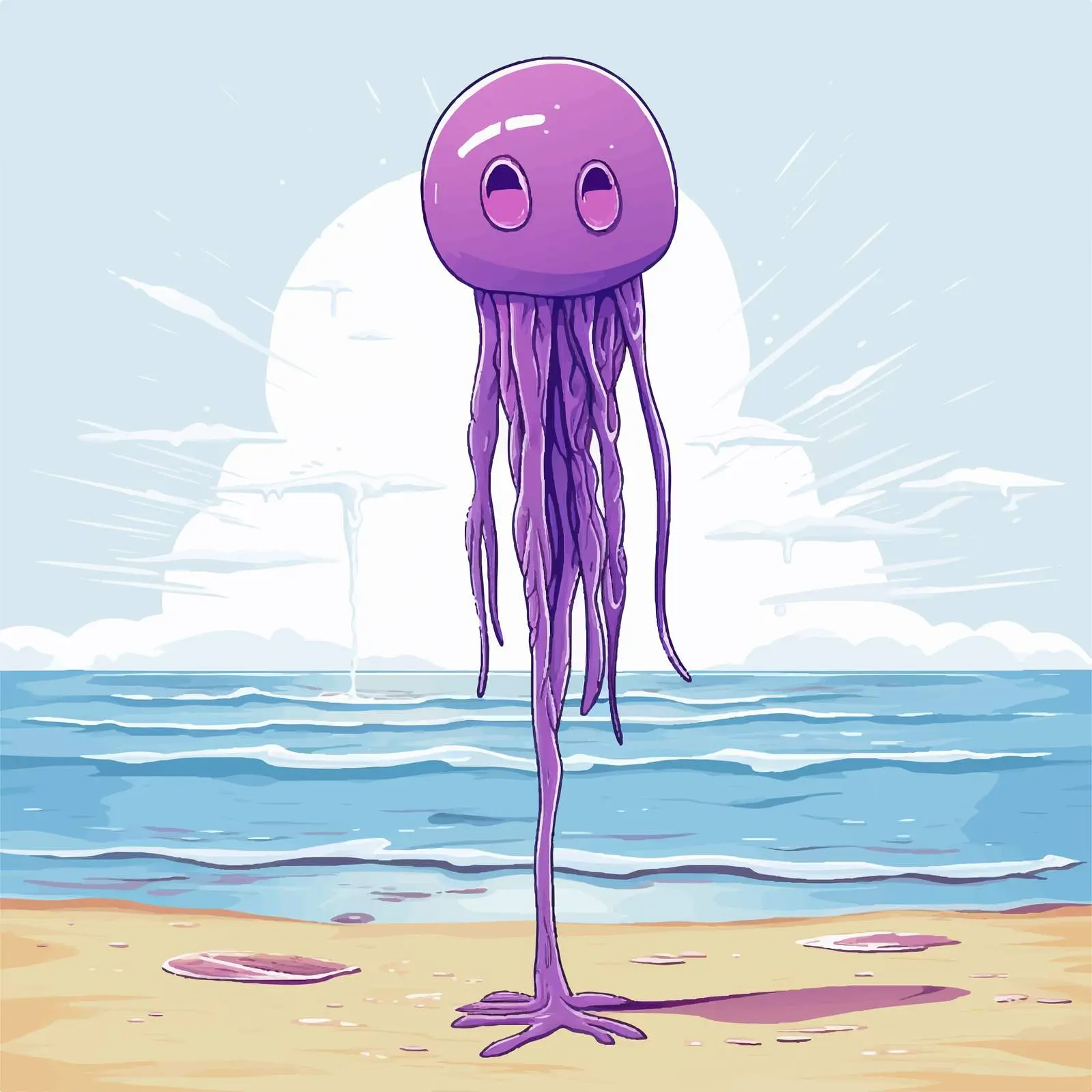 Purple Squid at the Beach Illustration — free download from Dotvec