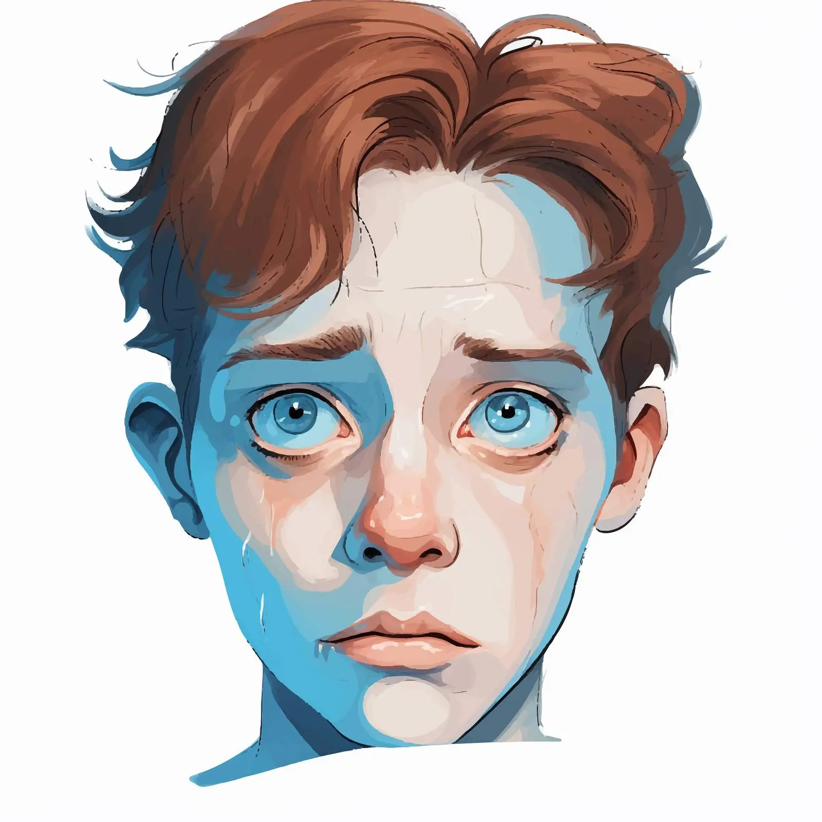 Sad Cartoon Boy with Blue Eyes Vector Graphic — free download from Dotvec