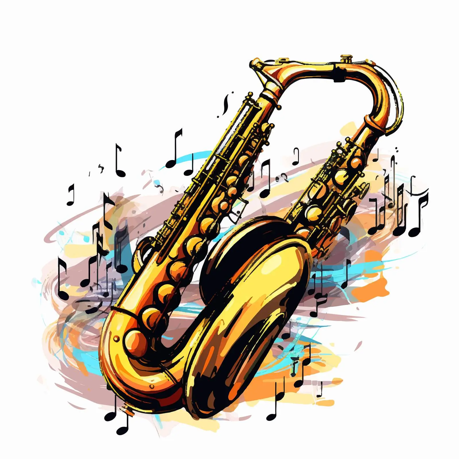 Saxophone and Headphones with Musical Notes — free download from Dotvec