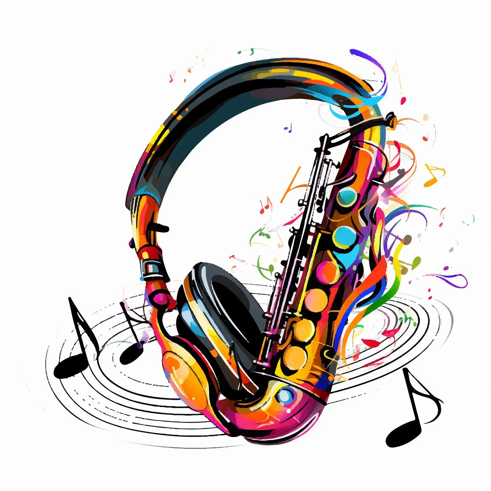 Saxophone and Headphone with Musical Notes — free download from Dotvec