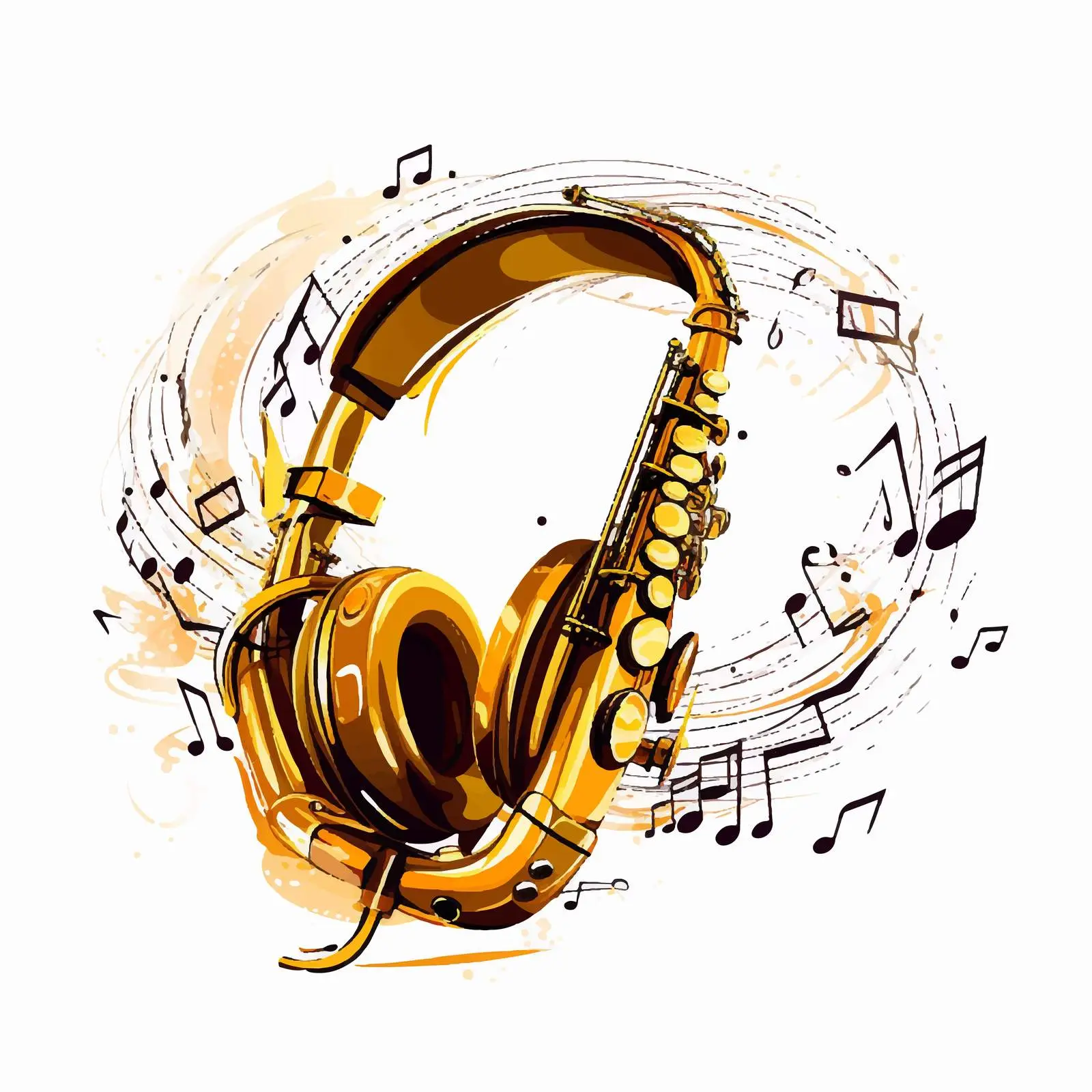 Saxophone and Headphones with Musical Notes – free sound wave image from Dotvec