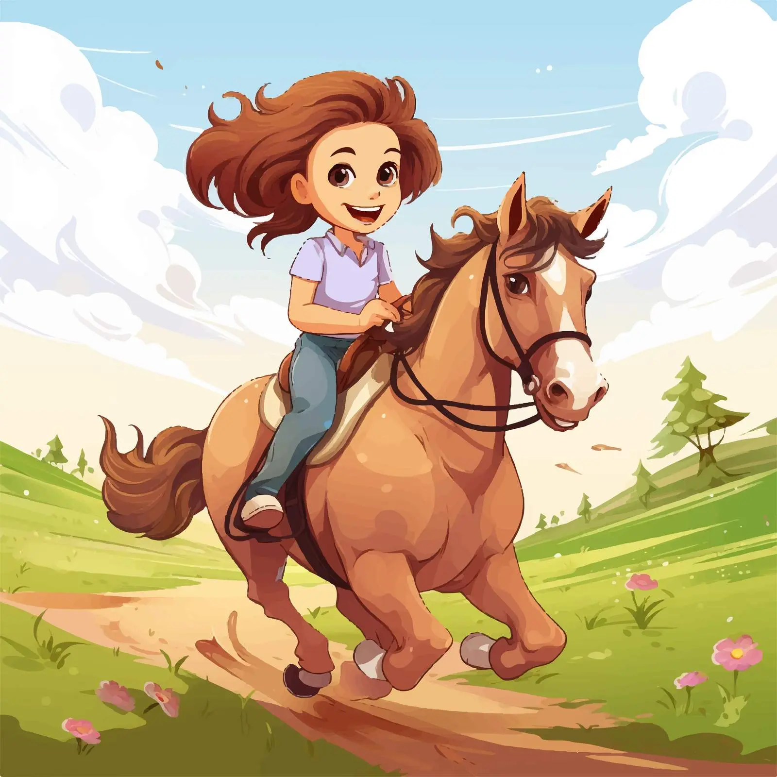 Girl Riding a Horse Vector Illustration — free download from Dotvec