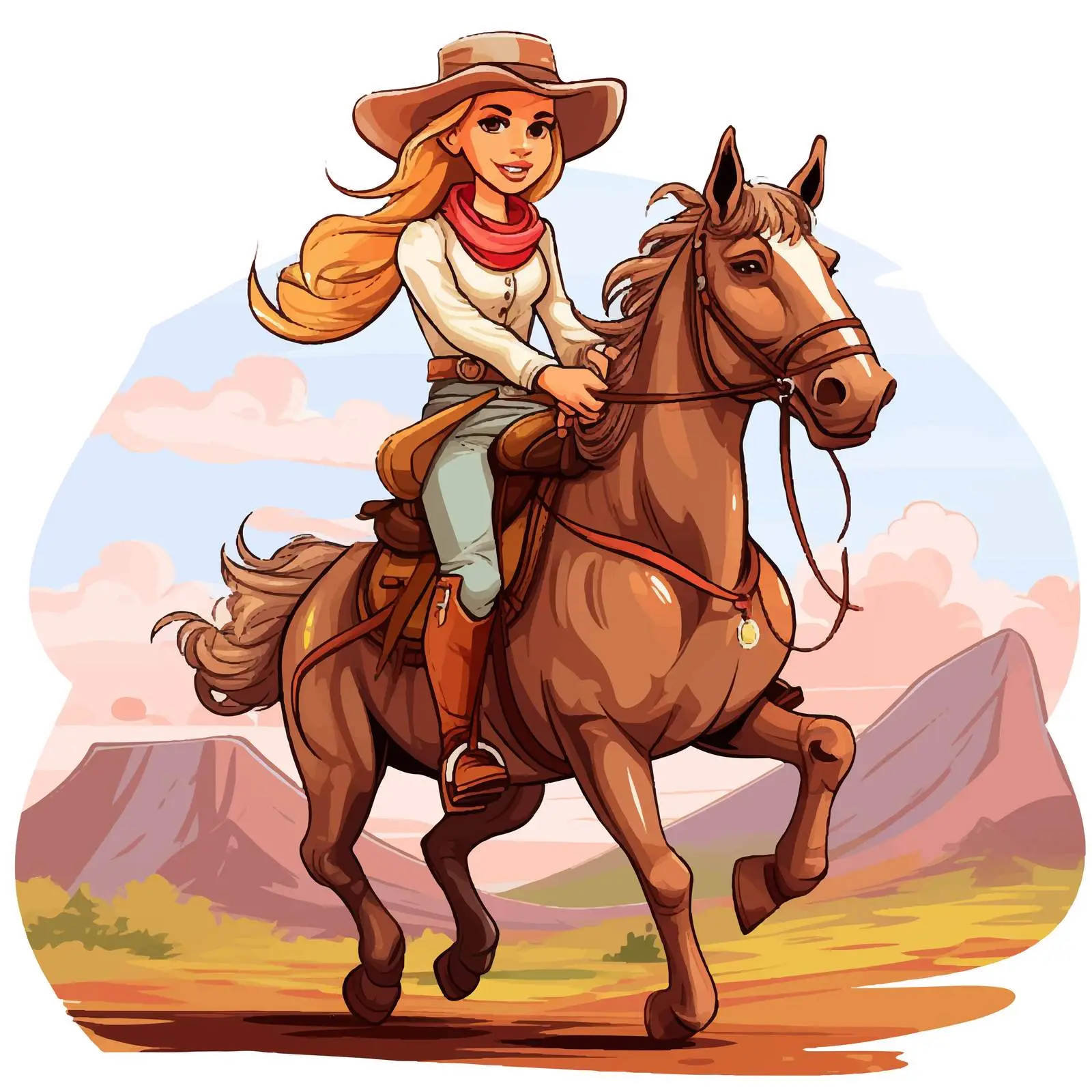 Girl Riding Horse Vector Illustration — free download from Dotvec