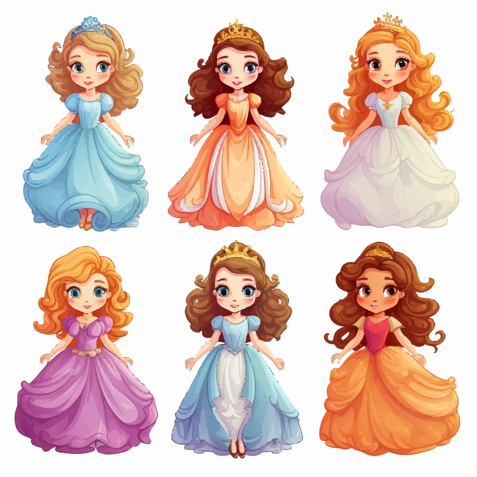 Cute Cartoon Princess Characters Set — free download from Dotvec