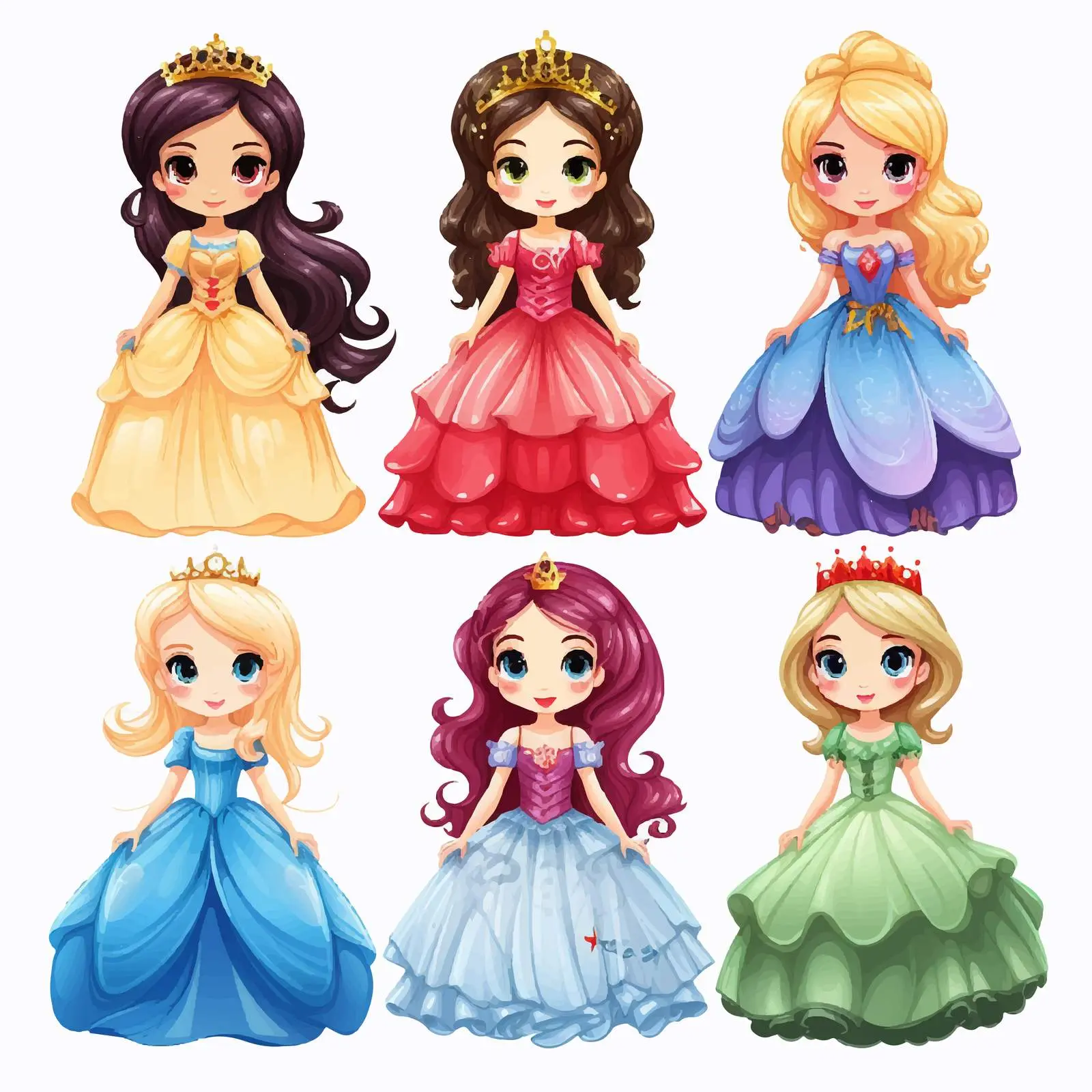 Cute Cartoon Princess Characters Vector Set — free download from Dotvec