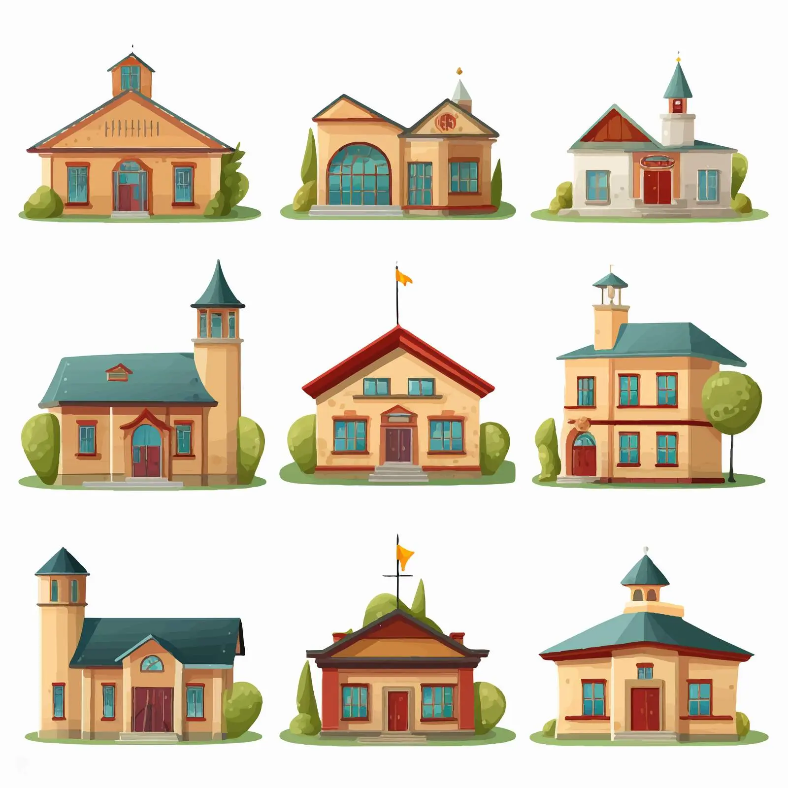 Diverse School Building Illustrations Vector Set — free download from Dotvec