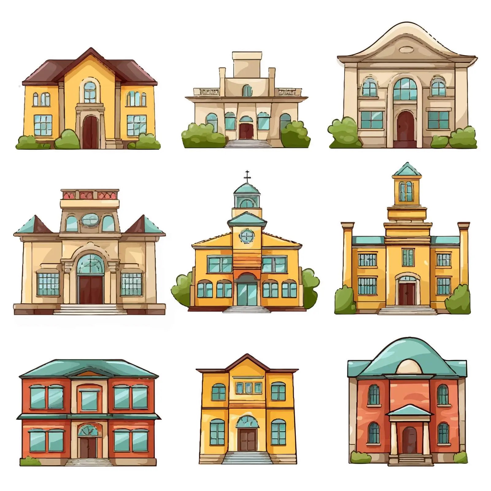 Illustration of Various School Buildings — free download from Dotvec