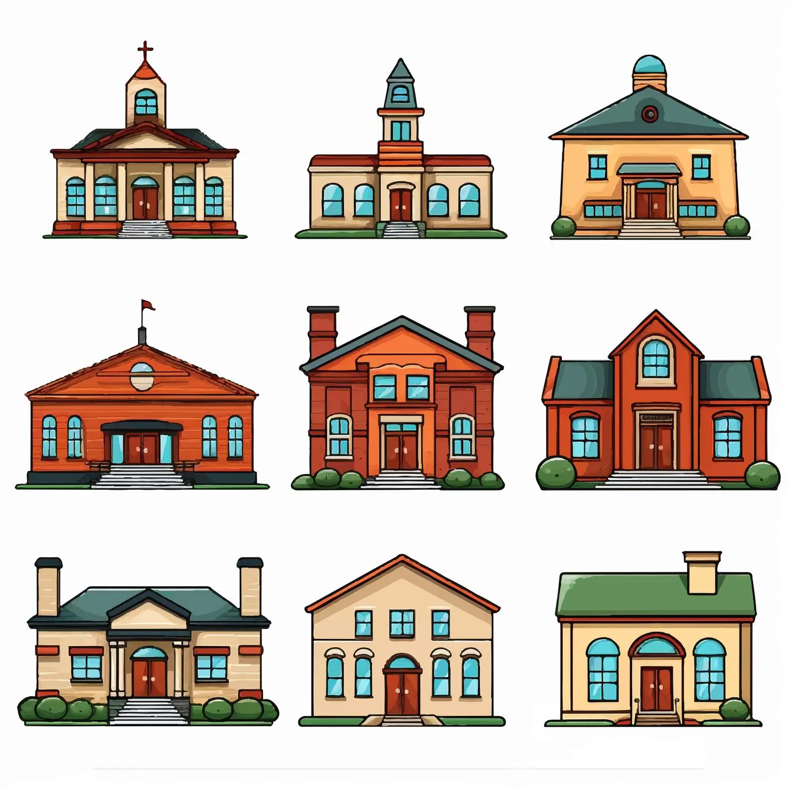 Diverse School Building Illustrations Collection — free download from Dotvec