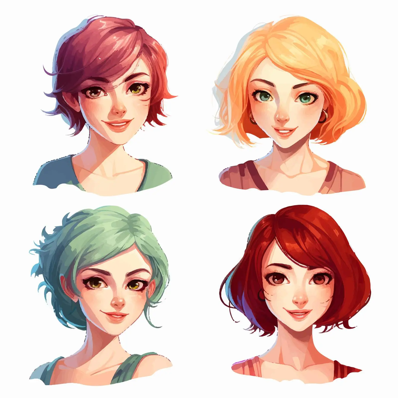Beautiful Girls with Short Hair in Different Colors — free download from Dotvec