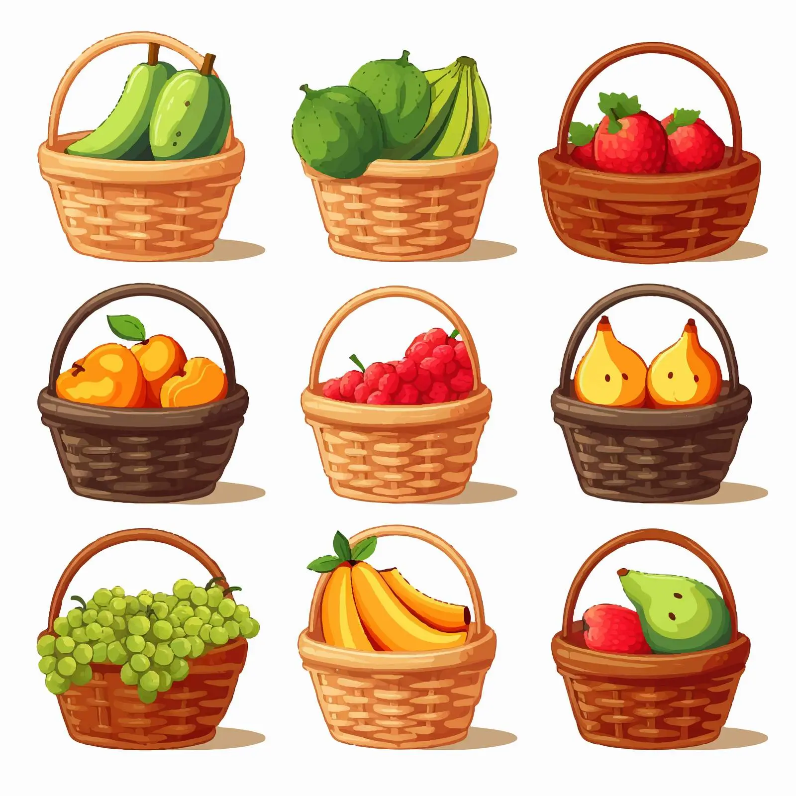Colorful Fruit Basket Cartoon Vector Illustration – free grape image from Dotvec