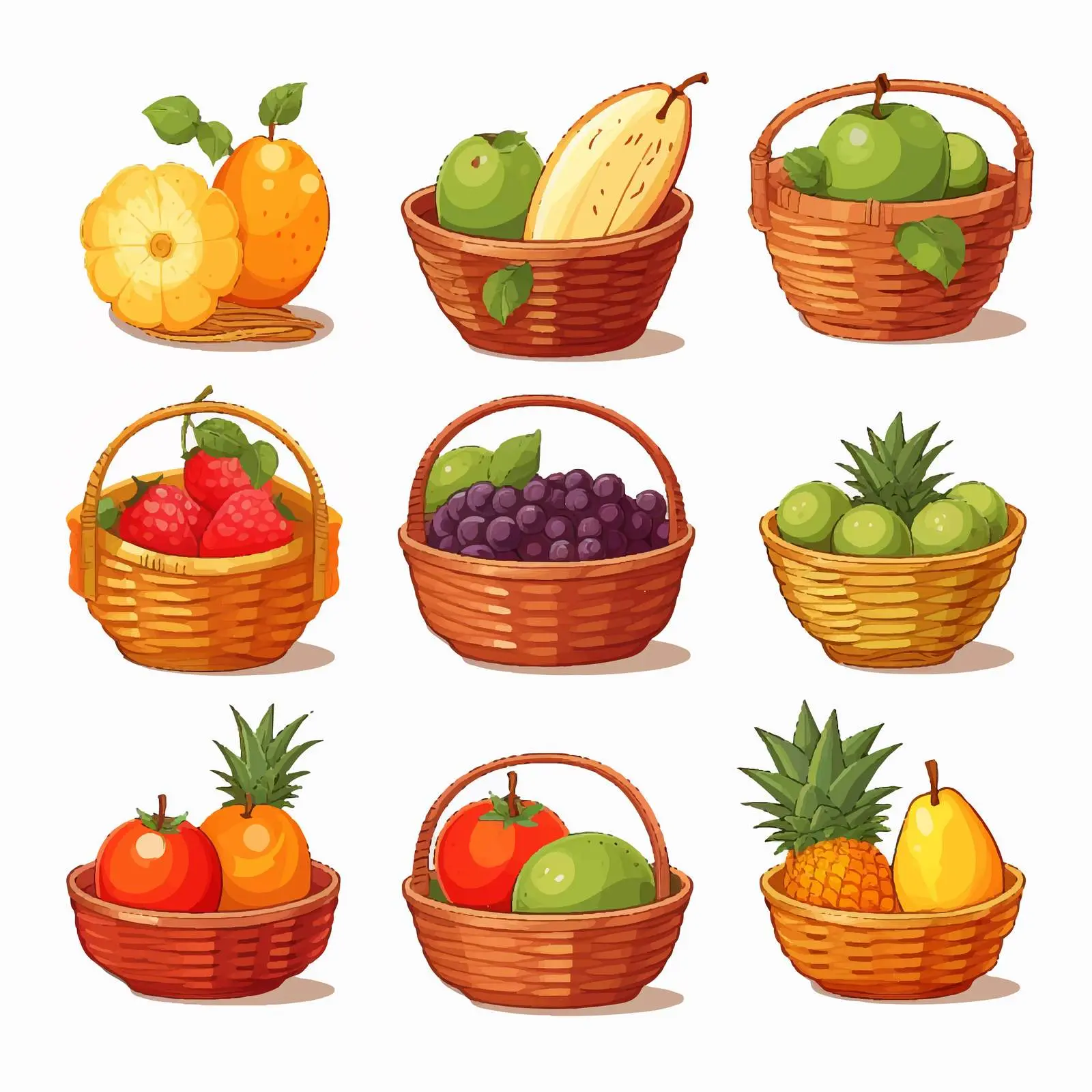 Colorful Fruits in Basket Vector Illustration – free grape image from Dotvec
