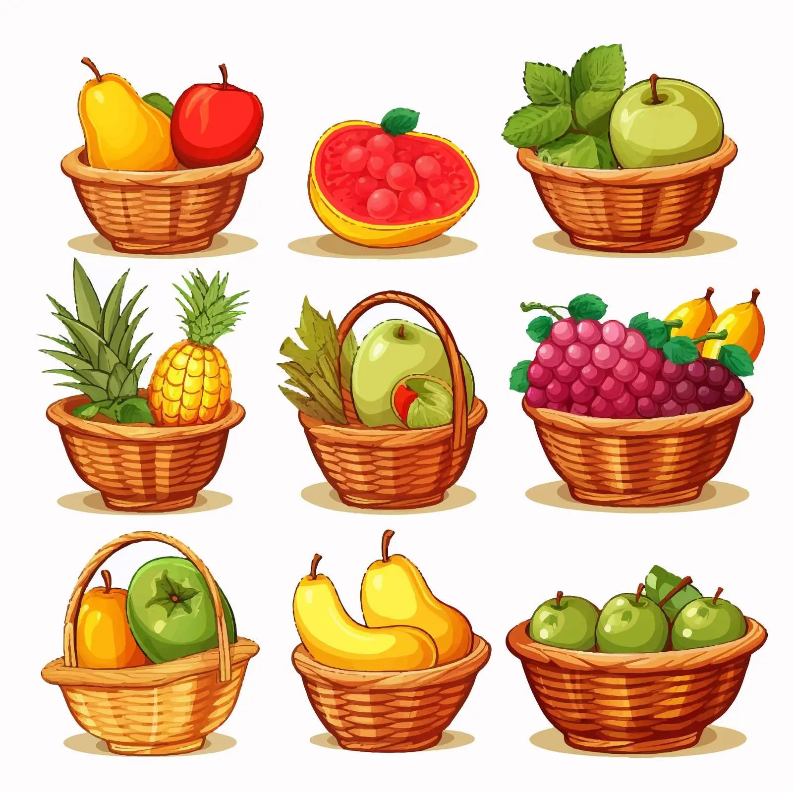 Cartoon Fruit Basket Vector Illustration – free fruit collection image from Dotvec