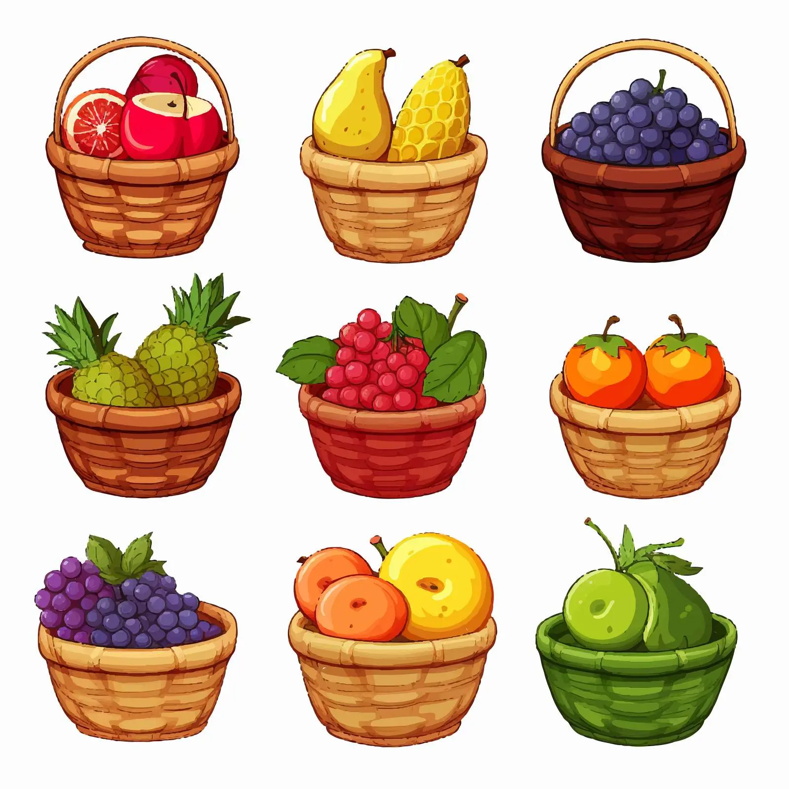 Colorful Fruits in Basket Vector Illustration – free grape image from Dotvec