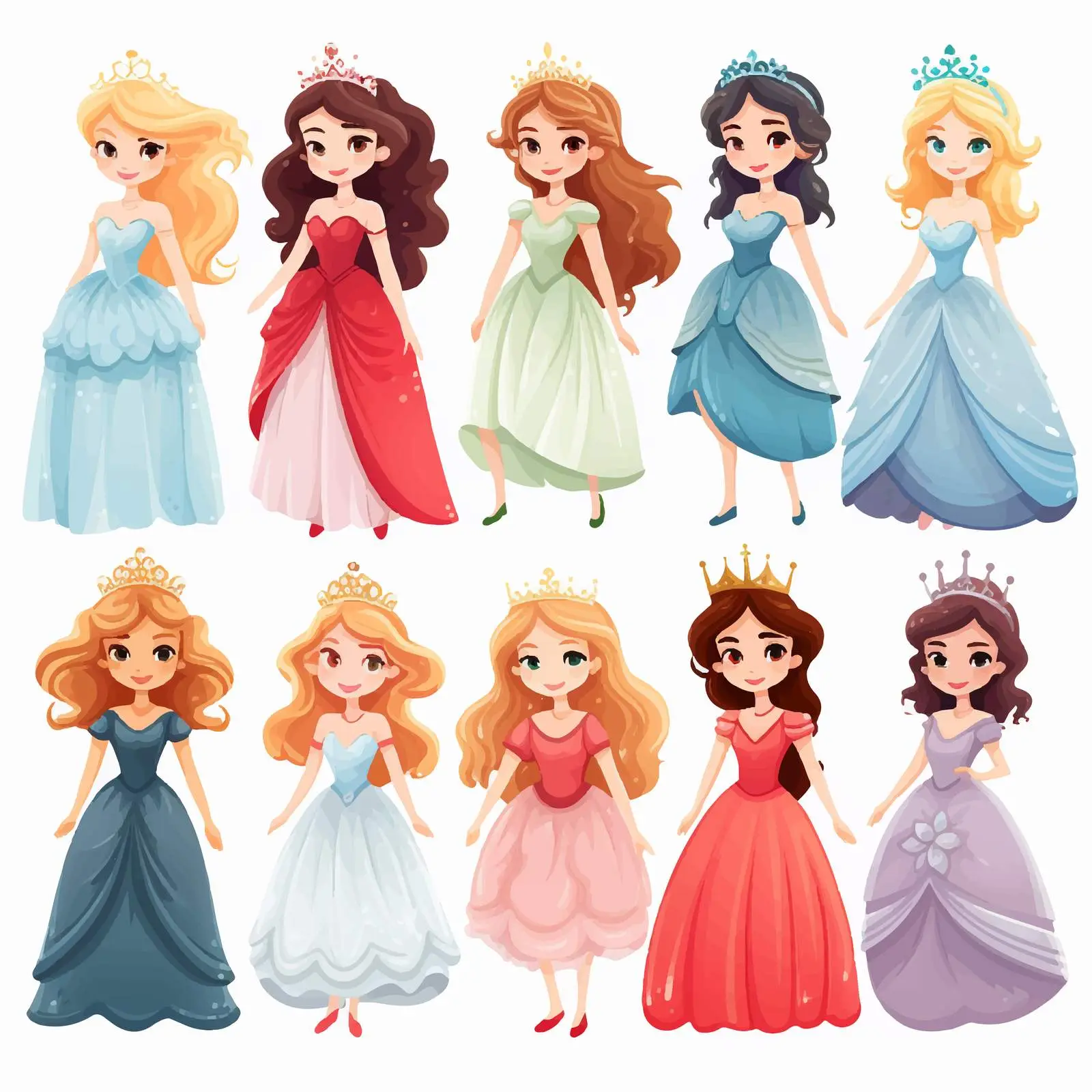 Cartoon Princess Characters Vector Art — free download from Dotvec