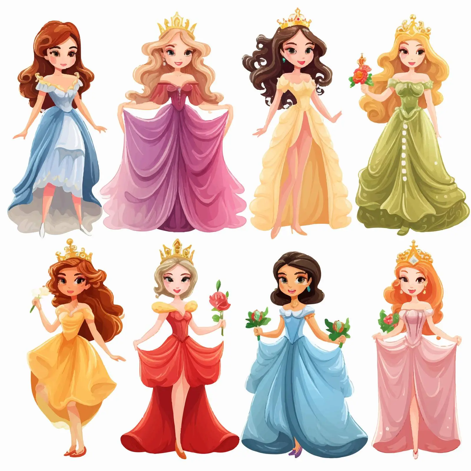 Girl Cartoon Characters in Princess Costumes — free download from Dotvec