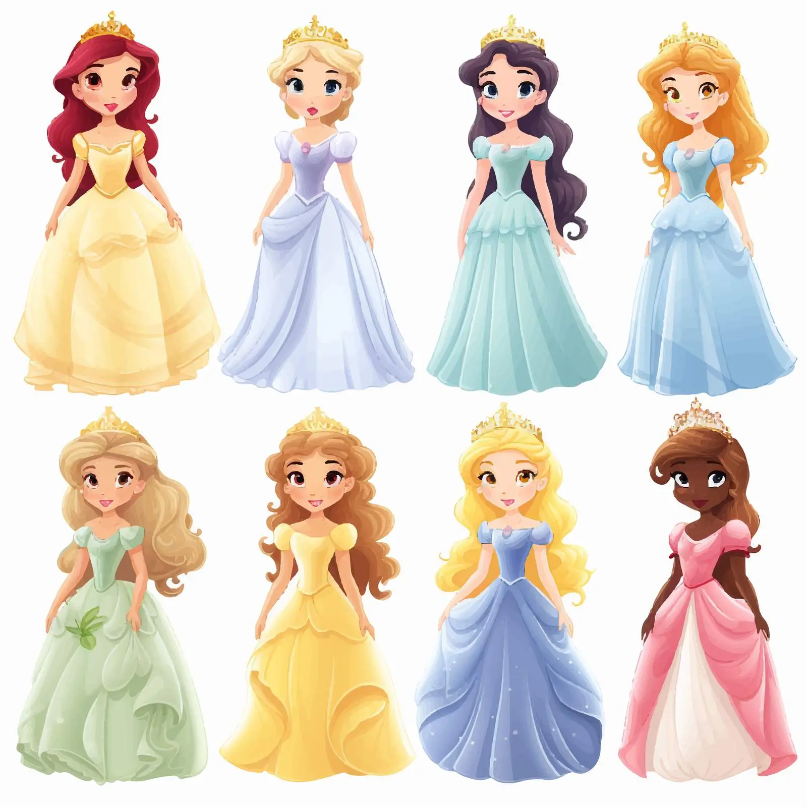 Girls Cartoon Characters as Princesses Vector Art — free download from Dotvec