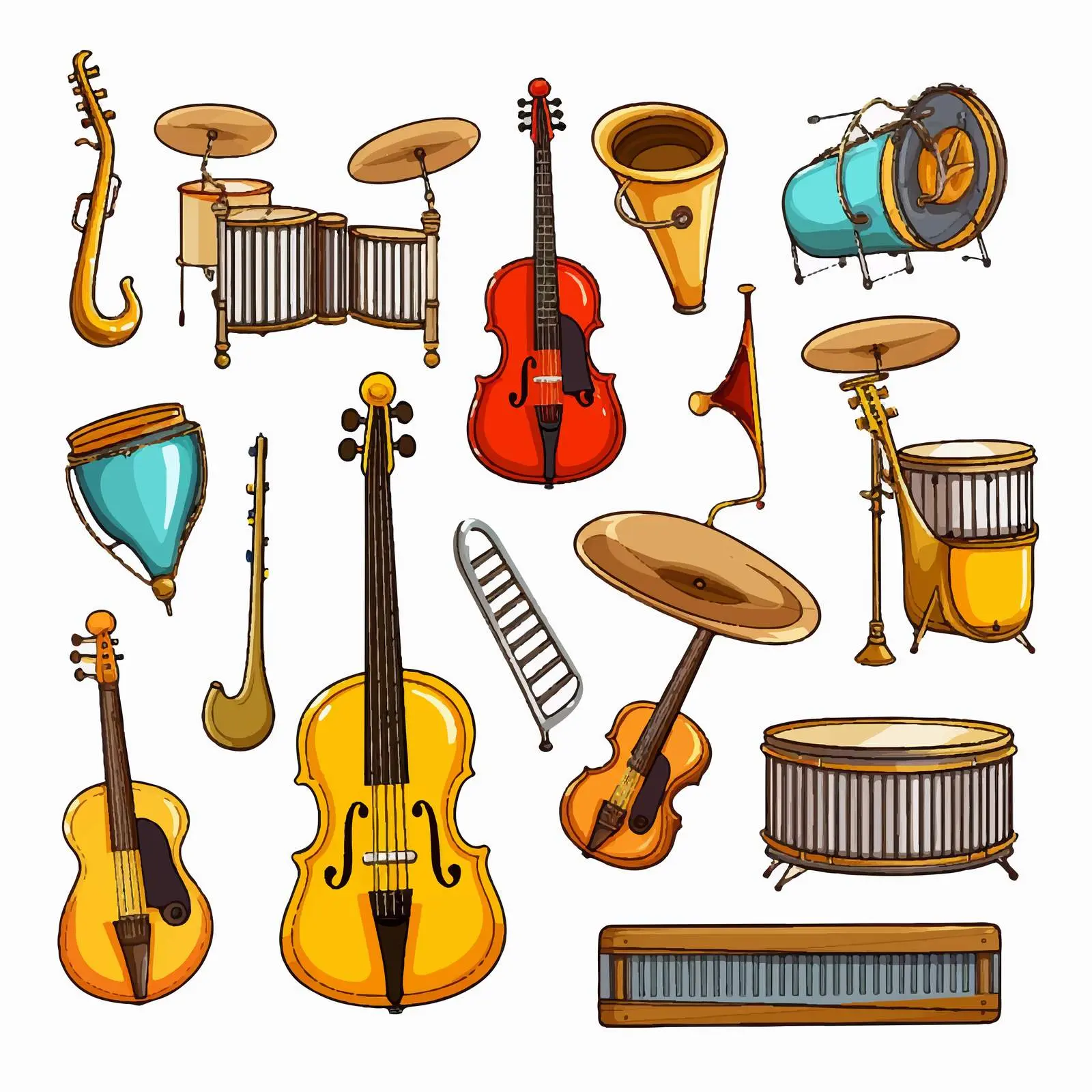 Colorful Cartoon Musical Instruments Vector Illustration — free download from Dotvec