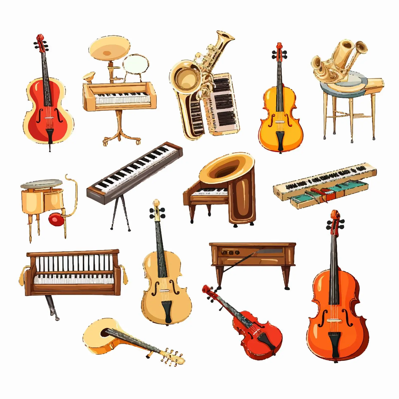 Cartoon Musical Instruments Vector Illustration Set — free download from Dotvec