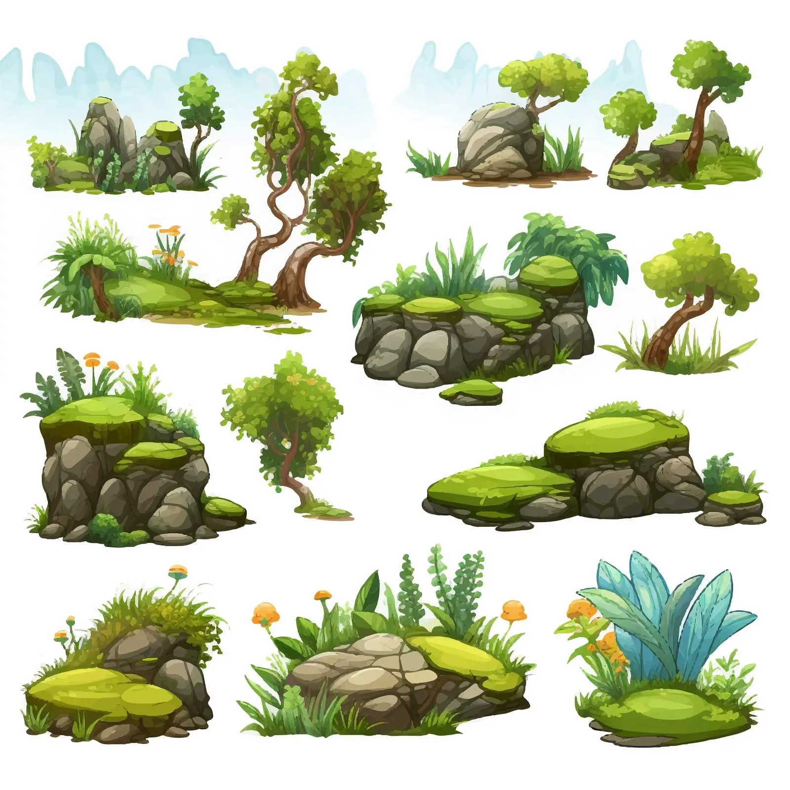 Cartoon Nature Elements Vector Illustration Set — free download from Dotvec