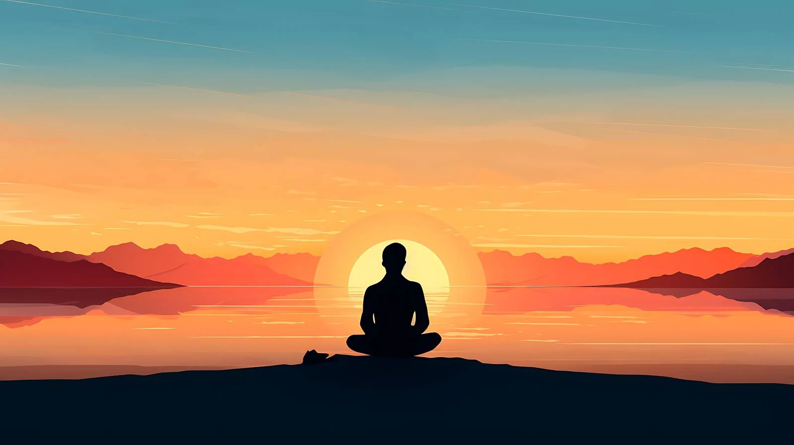 Peaceful man meditating under sunset glow — free download from Dotvec