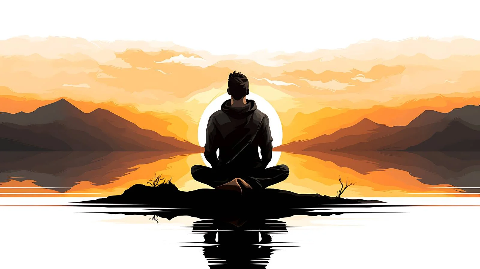Tranquil man meditating against fiery sunset — free download from Dotvec