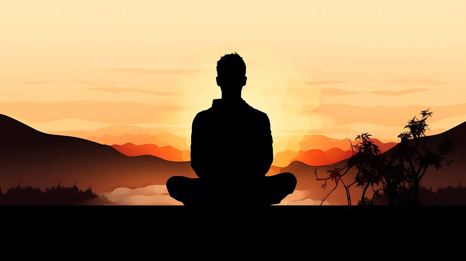 Serene Man Meditating Against Sunset Silhouette — free download from Dotvec