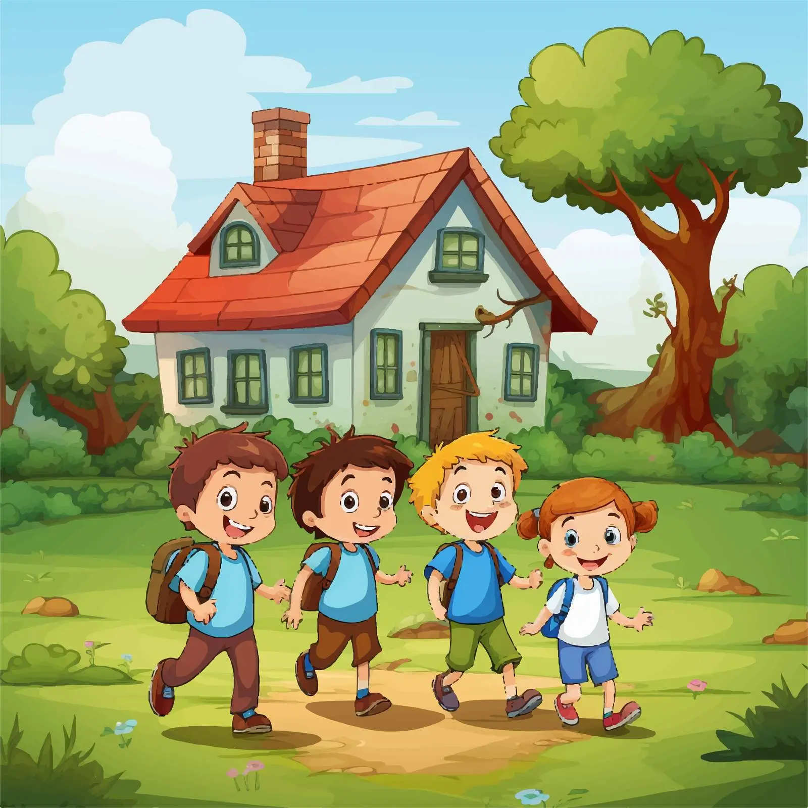 Kids Playing Near a House in Nature — free download from Dotvec