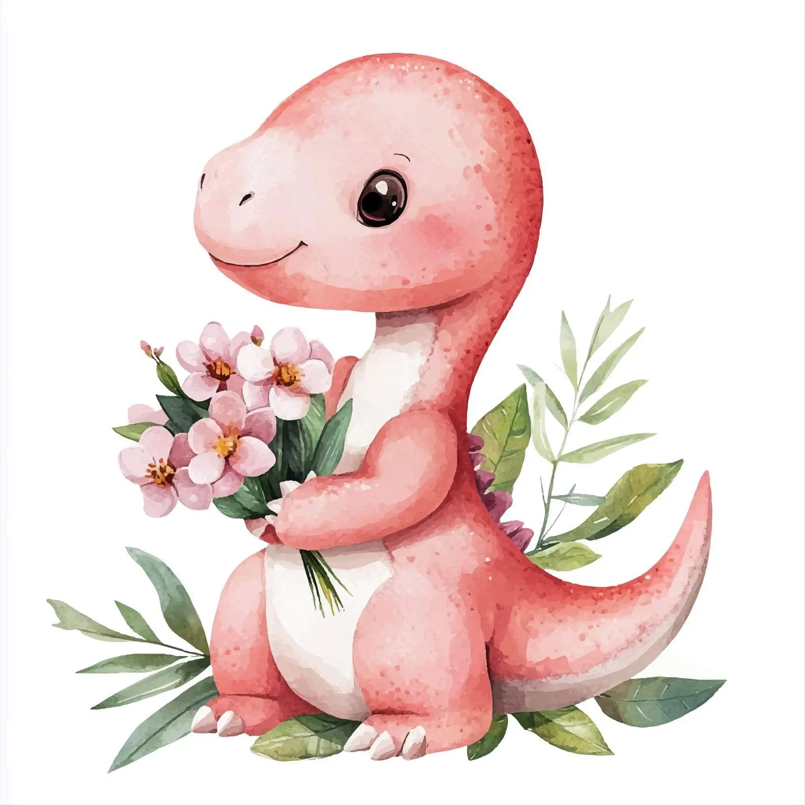 Cute Pink Dinosaur with Orchid Bouquet — free download from Dotvec