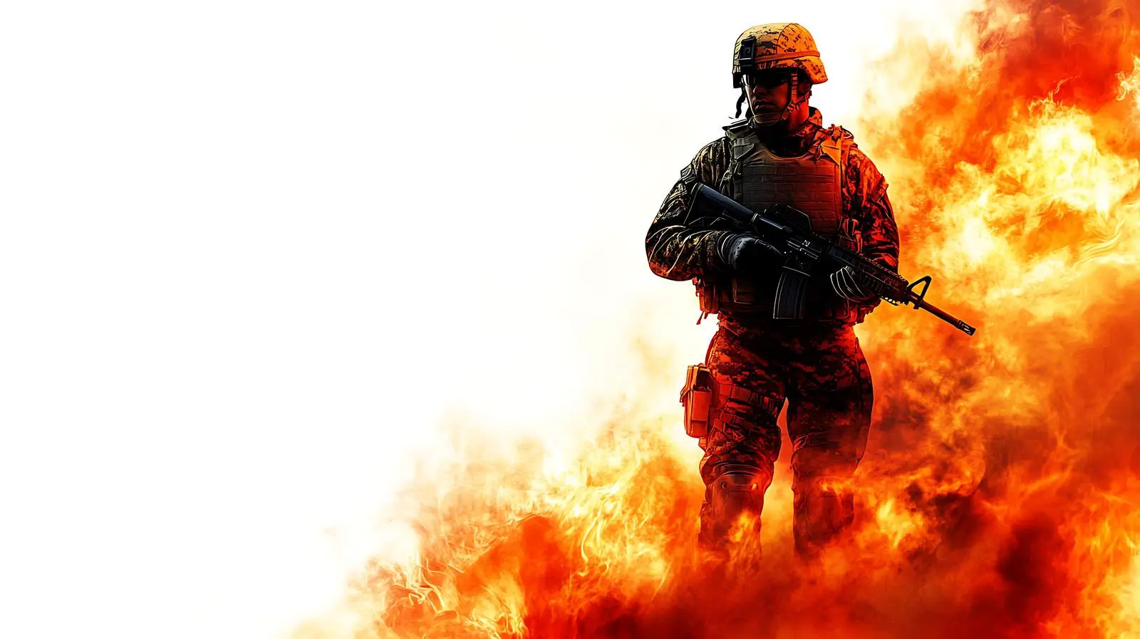 Soldier with Gun Amidst Burning Fire – free strength image from Dotvec