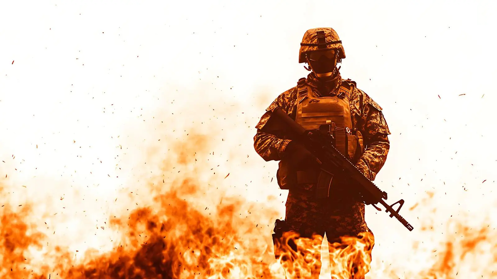 Soldier in Flames Holding a Gun – free strength image from Dotvec