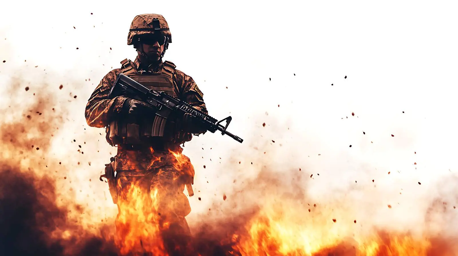 Soldier with Gun in Burning Fire – free strength image from Dotvec